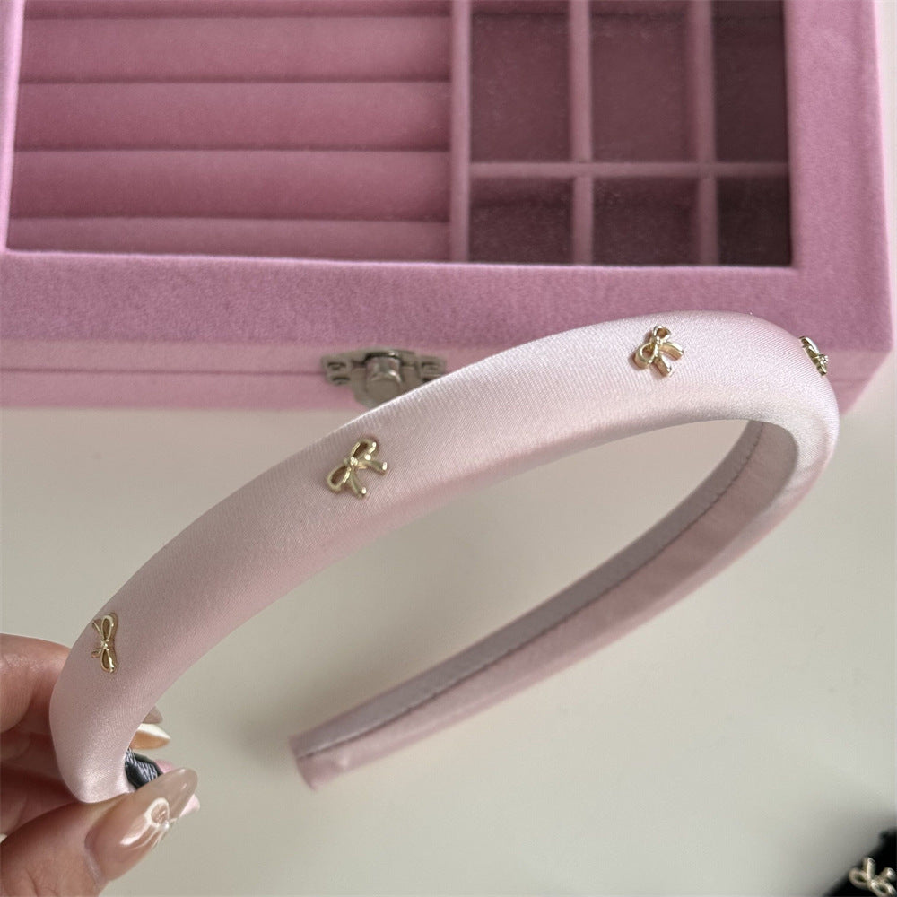 Alloy Bow Trim Headband Gold Pink One Size