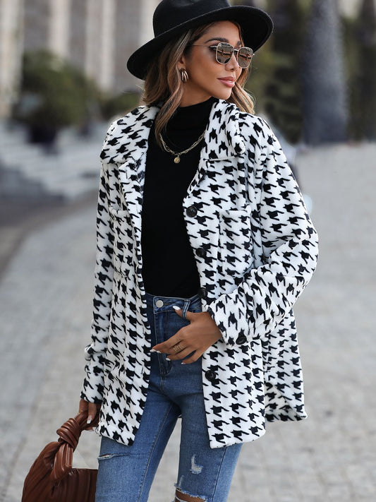 Houndstooth Button Down Jacket - Thandynie