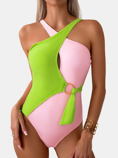 Cutout Contrast Sleeveless One-Piece Swimwear Pink