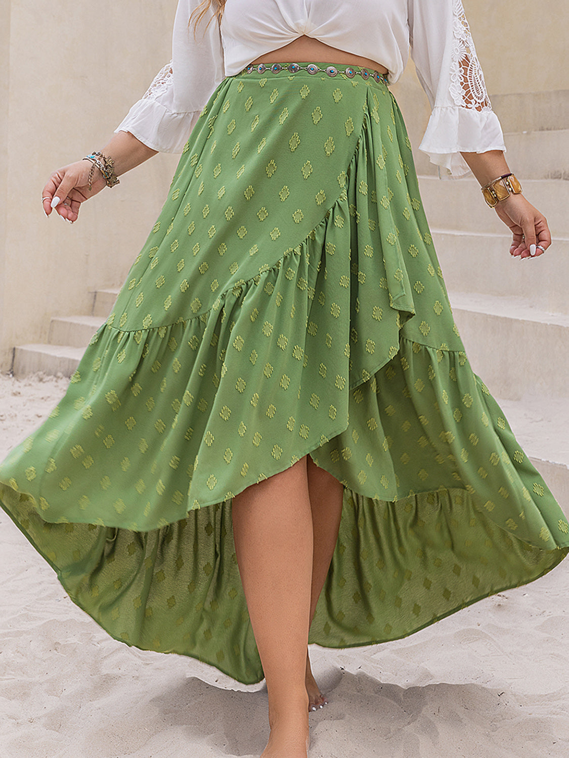 Plus Size High-Low Skirt Matcha Green