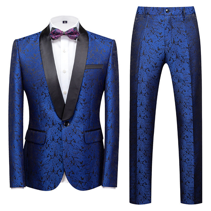 Men's Evening Dress Host Jacquard Two-piece Set 3D Blue