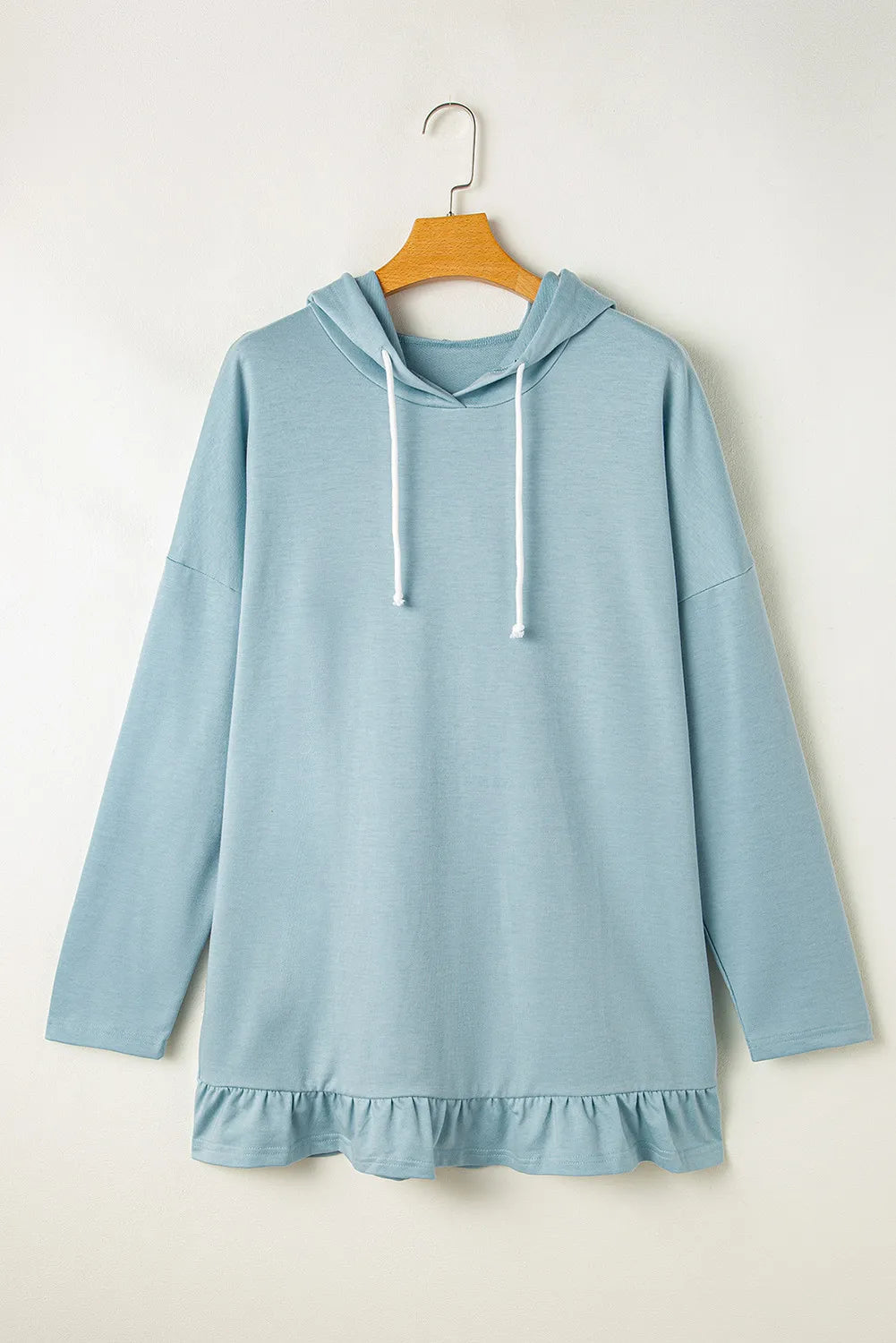 Drawstring Ruffled Dropped Shoulder Long Sleeve Hoodie