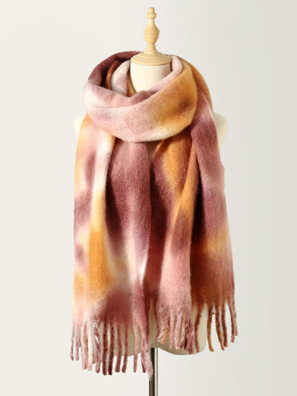 Fringe Tie-Dye Polyester Scarf Blush Pink One Size