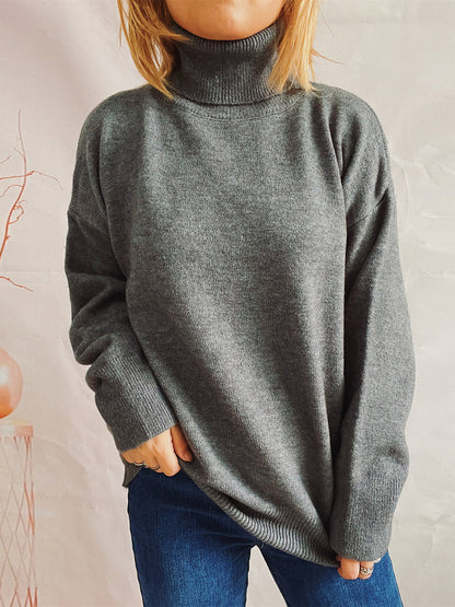 Turtleneck Long Sleeve Sweater Charcoal One Size