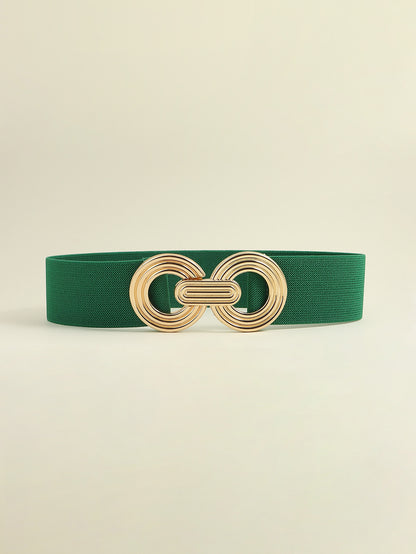 Geometric Buckle Elastic Wide Belt Green One Size