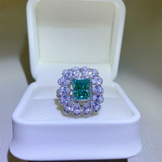 3 Carat Moissanite 925 Sterling Silver Ring Turquoise