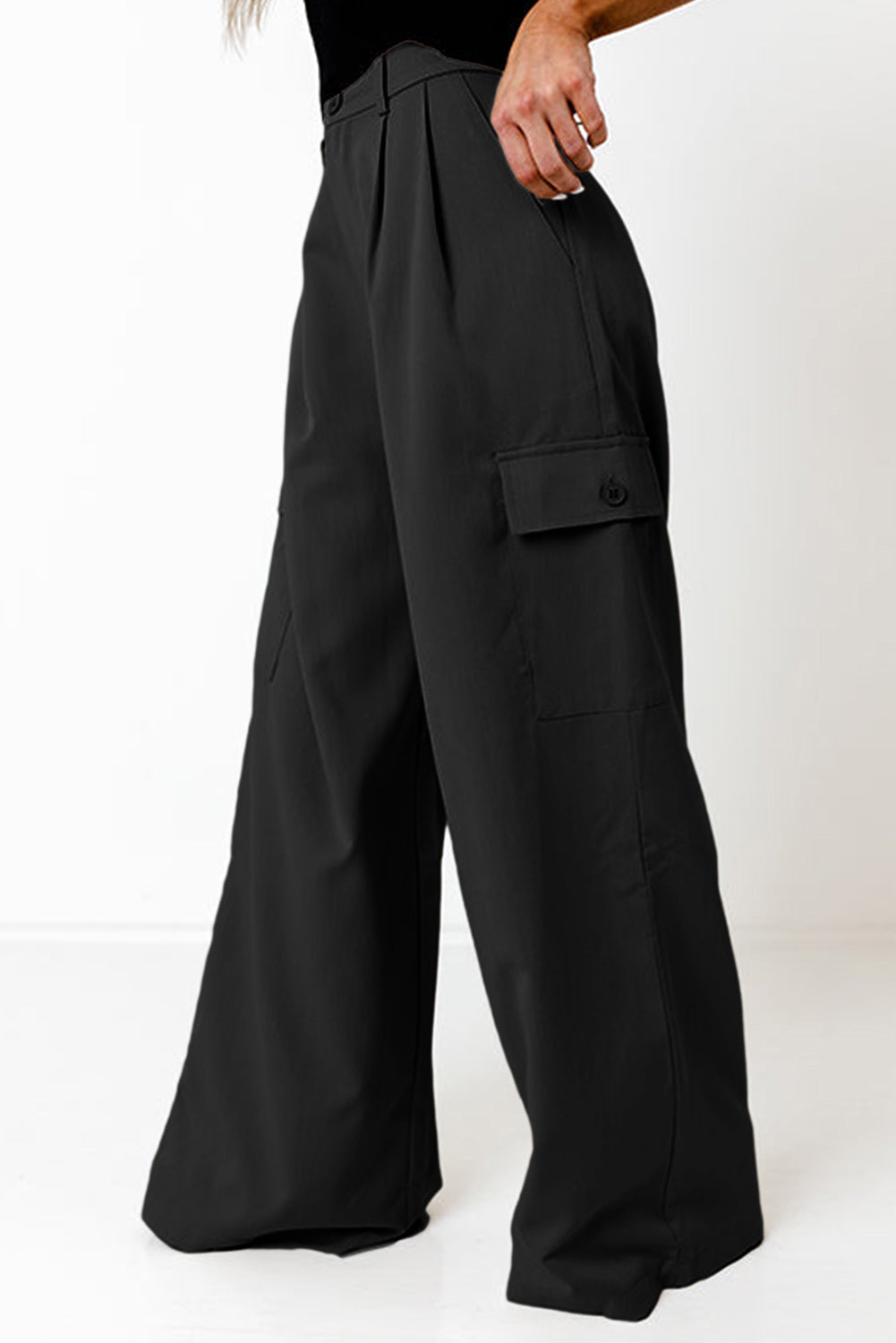 Ruched Wide Leg Pants with Pockets