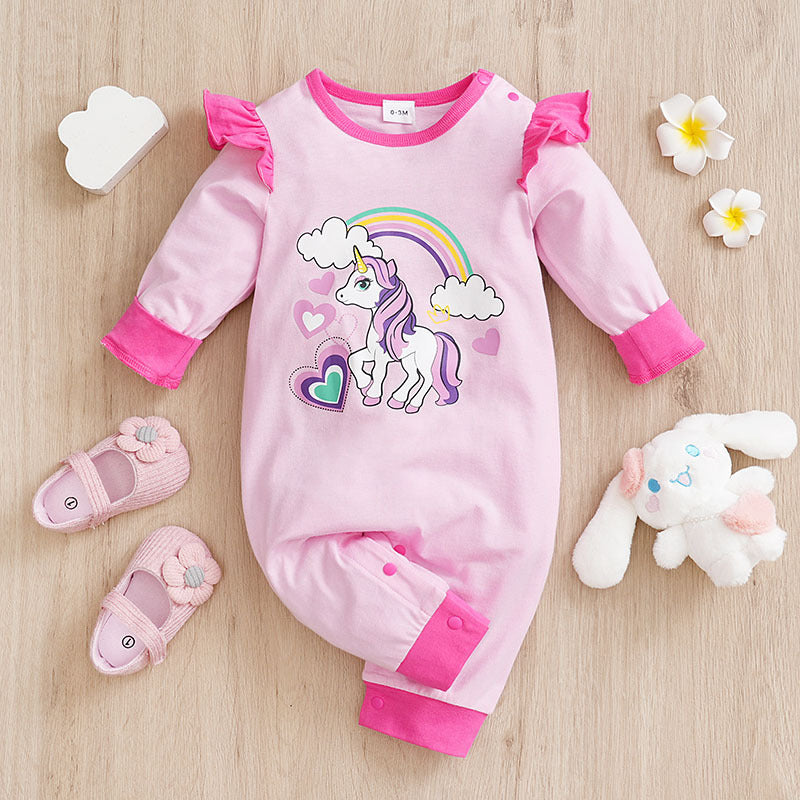 Baby Spring And Autumn One-piece Pajamas Newborn Baby Four Seasons Home Romper New Long Sleeve Inner Pullover Unicorn