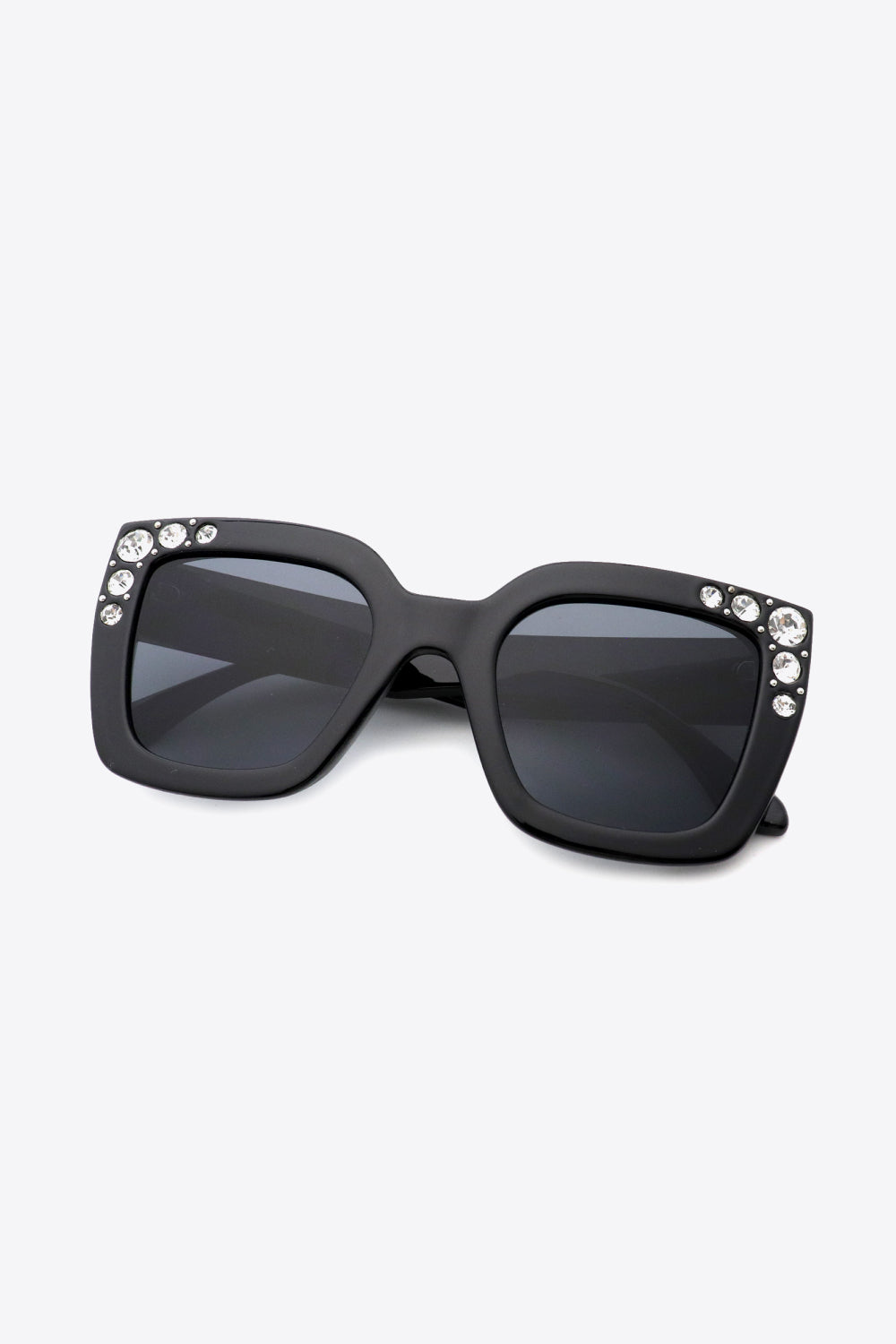 Inlaid Rhinestone Polycarbonate Sunglasses Black One Size