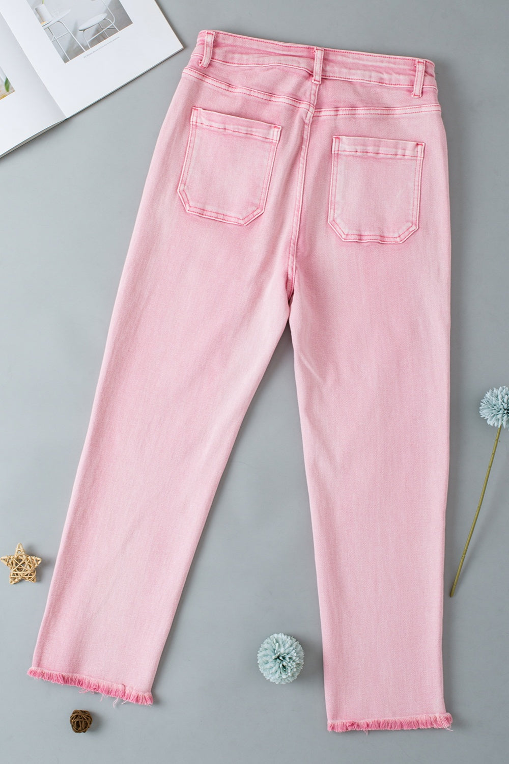 Raw Hem Button-Fly Jeans with Pockets - Thandynie
