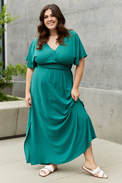 ODDI Full Size Woven Wrap Maxi Dress Teal