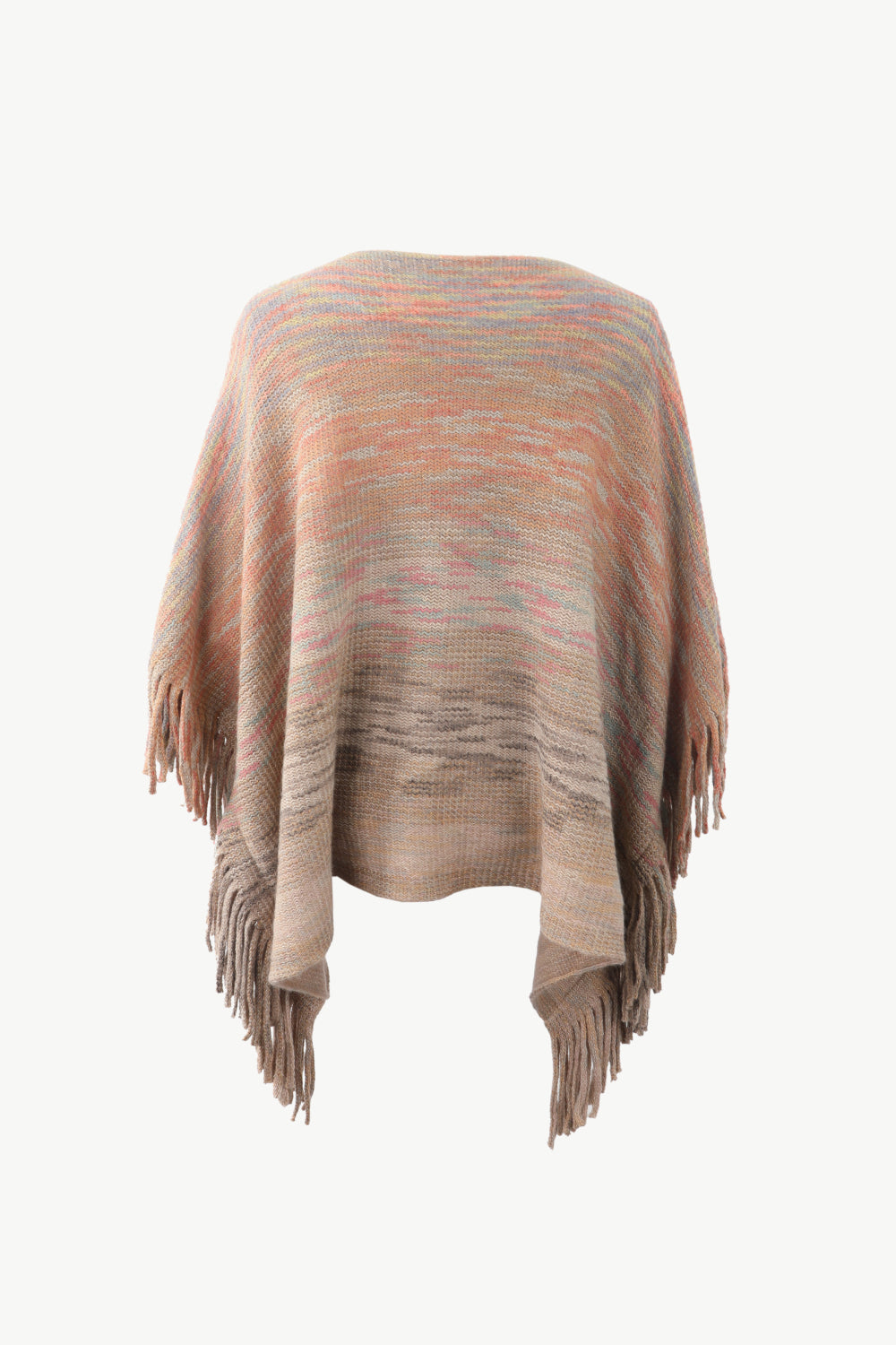 Round Neck Fringe Detail Poncho - Thandynie