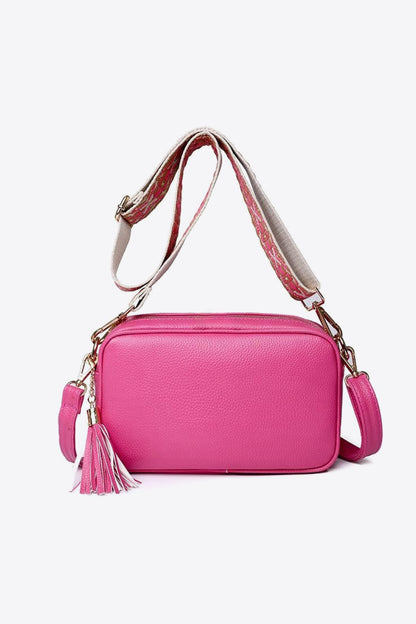 PU Leather Tassel Crossbody Bag Fuchsia Pink One Size