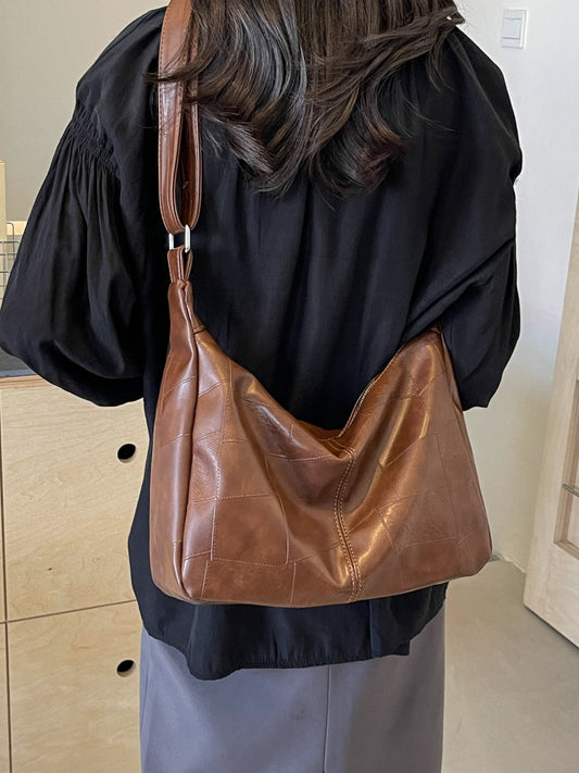 PU Leather Adjustable Strap Shoulder Bag Brown One Size