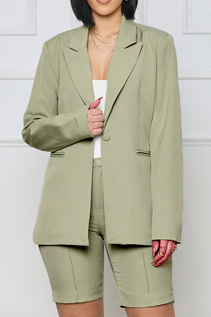 Long Sleeve Blazer and Shorts Set Mist Green