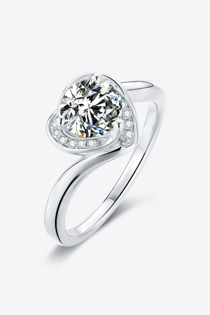 1 Carat Moissanite 925 Sterling Silver Heart Ring Silver