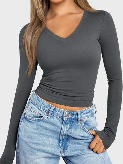 V-Neck Long Sleeve T-Shirt Dark Gray