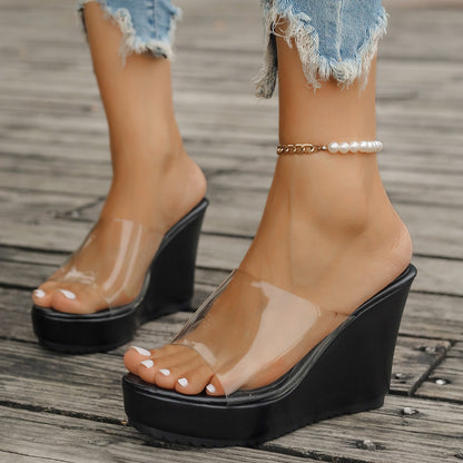 Open Toe Wedge Sandals Black