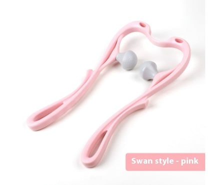 Multifunctional Manual Six-wheel Neck Massager Massage Relieve Roller Massage Tool Swan pink