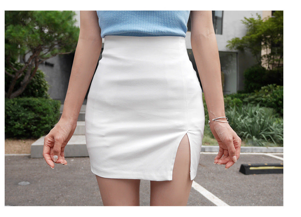 High Waist Slit Skirt White