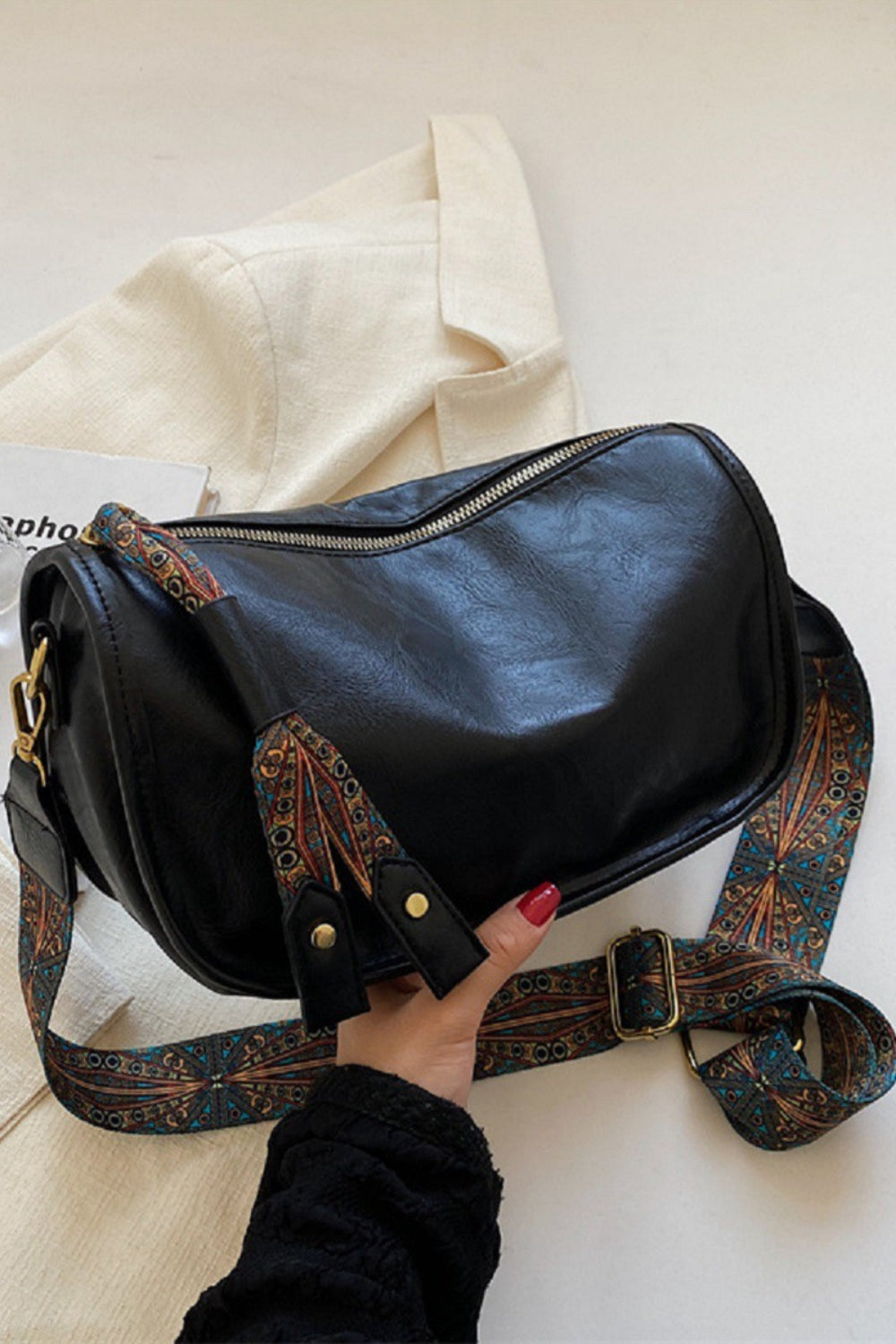 Zenana Pattern Strap Zipper Shoulder Bag - Thandynie