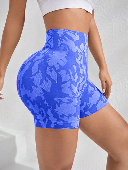 Printed High Waist Active Shorts Royal Blue