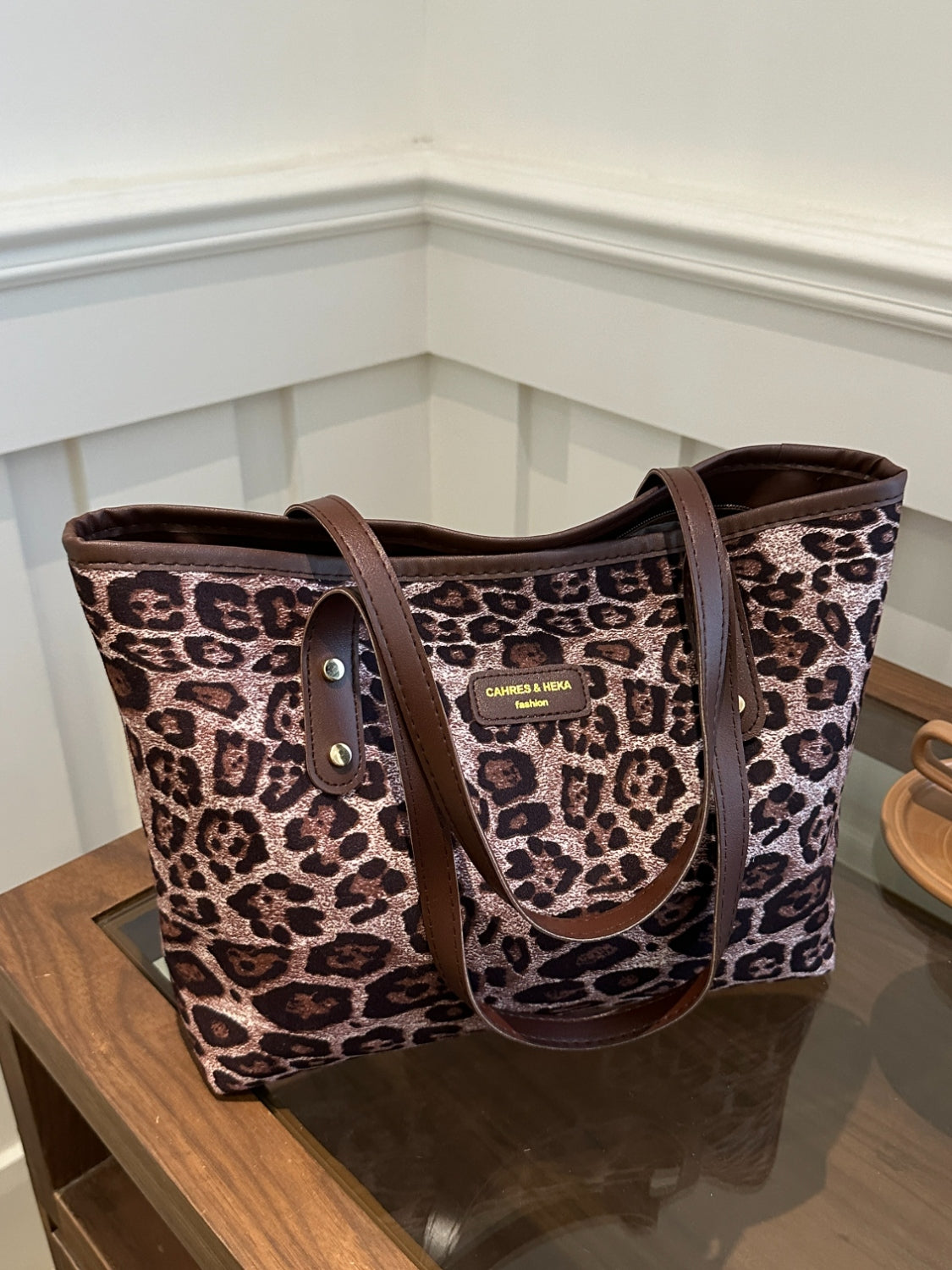 Leopard Polyester Tote Bag Pink One Size