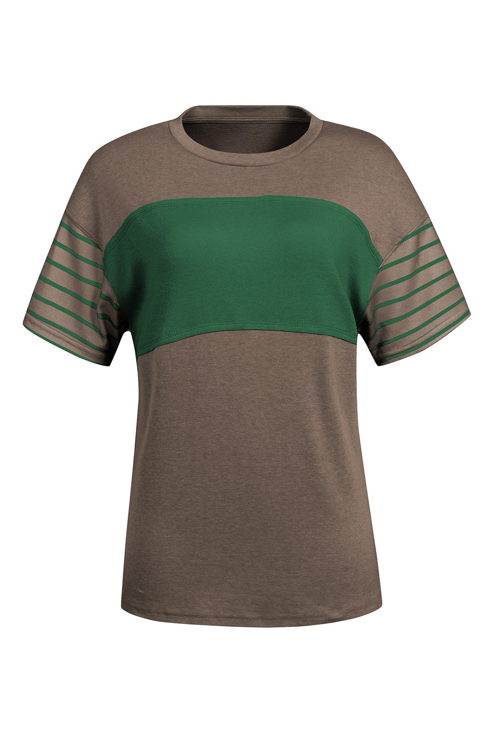 Striped Round Neck Short Sleeve T-Shirt Chocolate