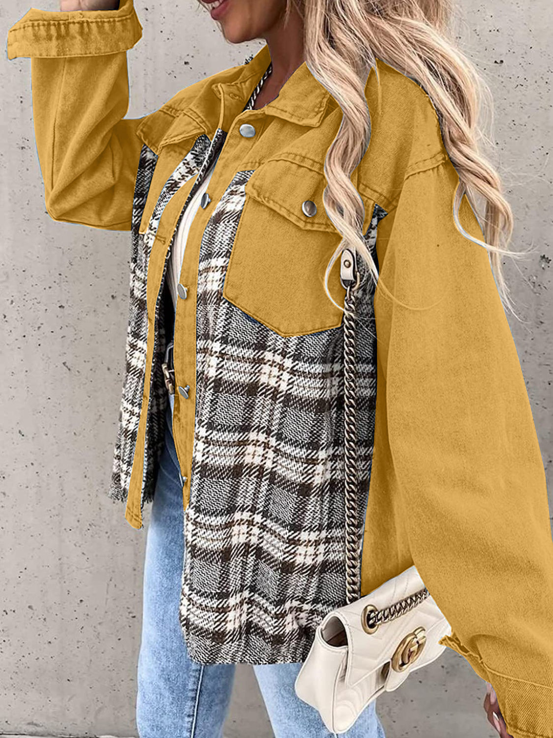 Plaid Button Up Dropped Shoulder Jacket - Thandynie