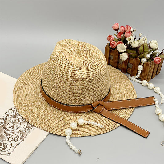 Wide Brim Paper Braided Hat Khaki One Size