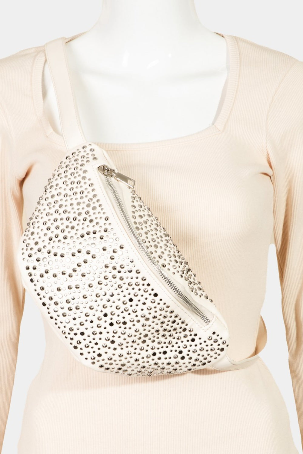 Fame Studded Crossbody Bag Ivory One Size