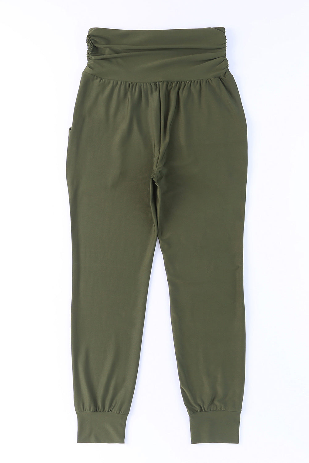 Green High Waist Pleated Pocket Leggings