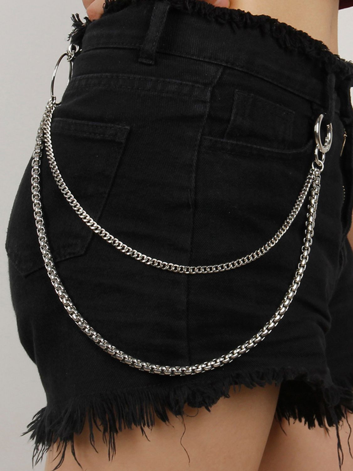 Double-Layered Metal Chain Belt Silver One Size