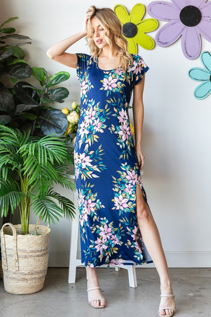 Heimish Full Size Floral Short Sleeve Slit Dress | Elegant Women's Summer Dress