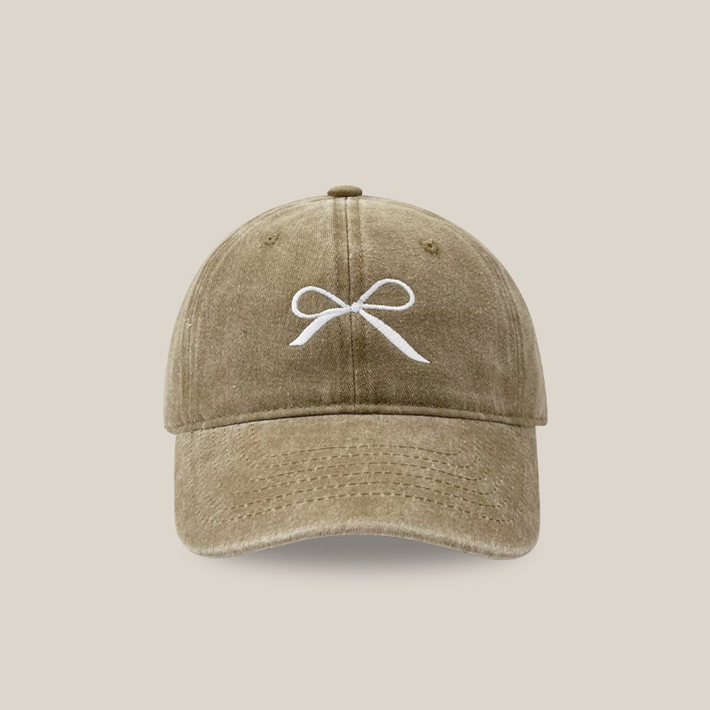 Bow Embroidered Adjustable Cap Khaki One Size
