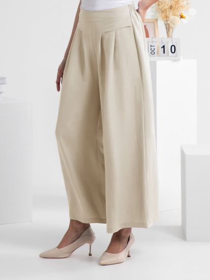 Wide Leg Elastic Waist Pants Cream