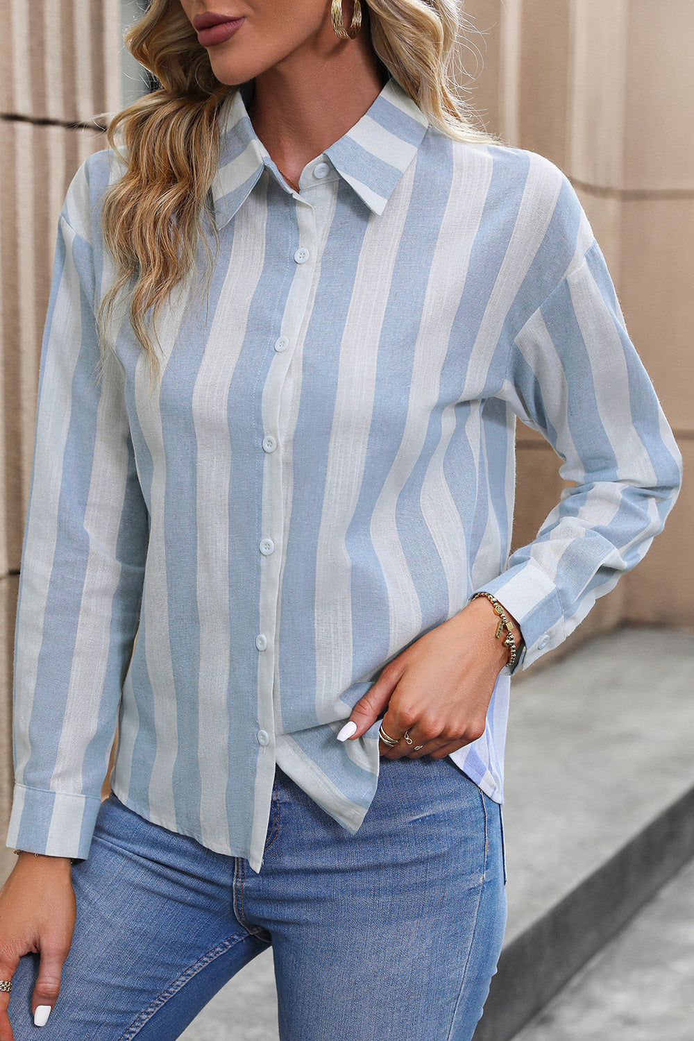 Striped Long Sleeve Shirt Pastel Blue