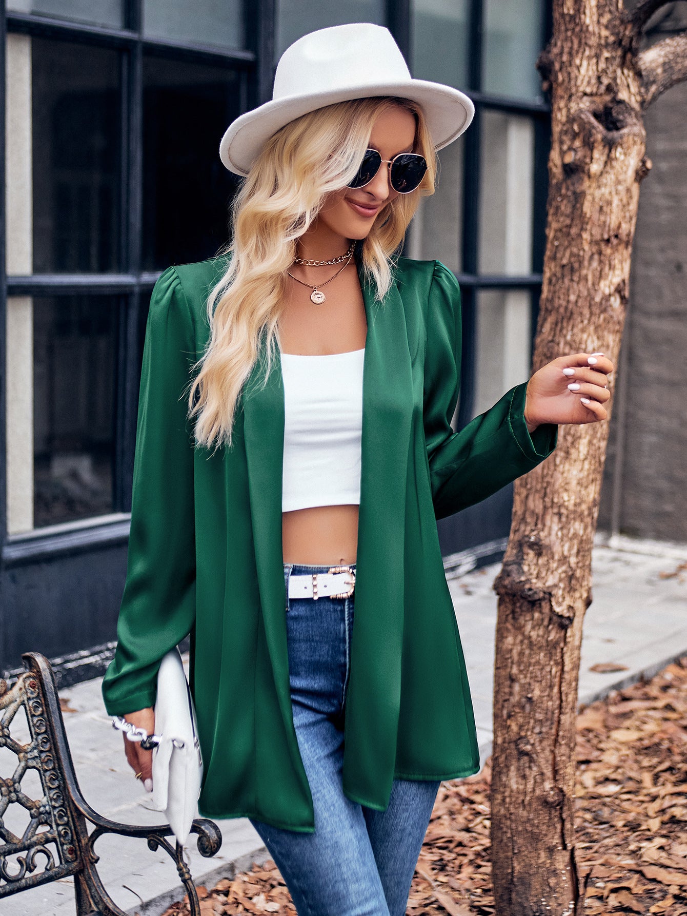 Open Front Puff Sleeve Cardigan - Thandynie