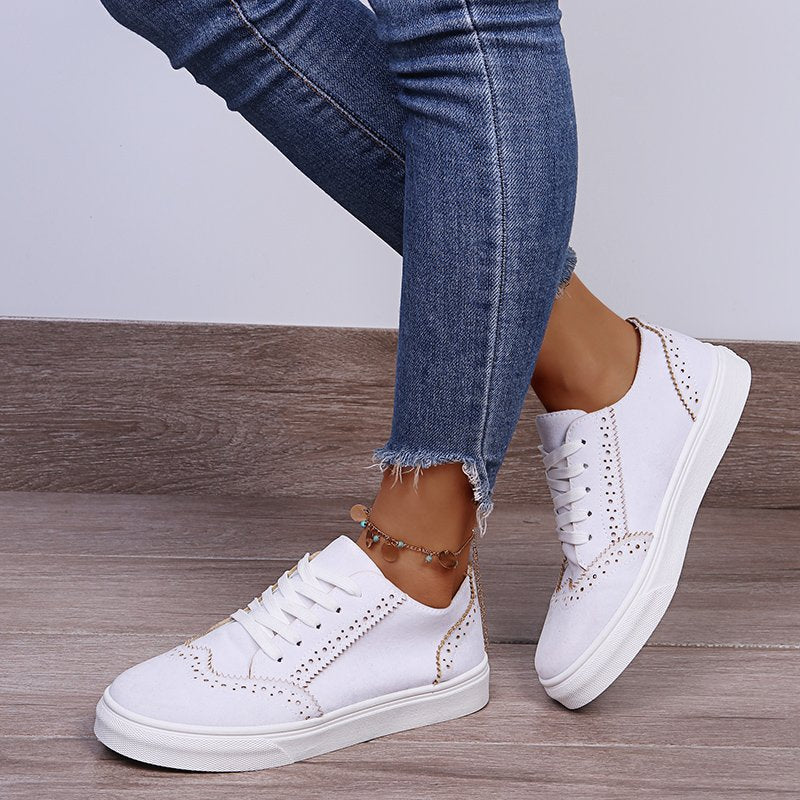 Suede Lace-Up Flat Sneakers - Thandynie