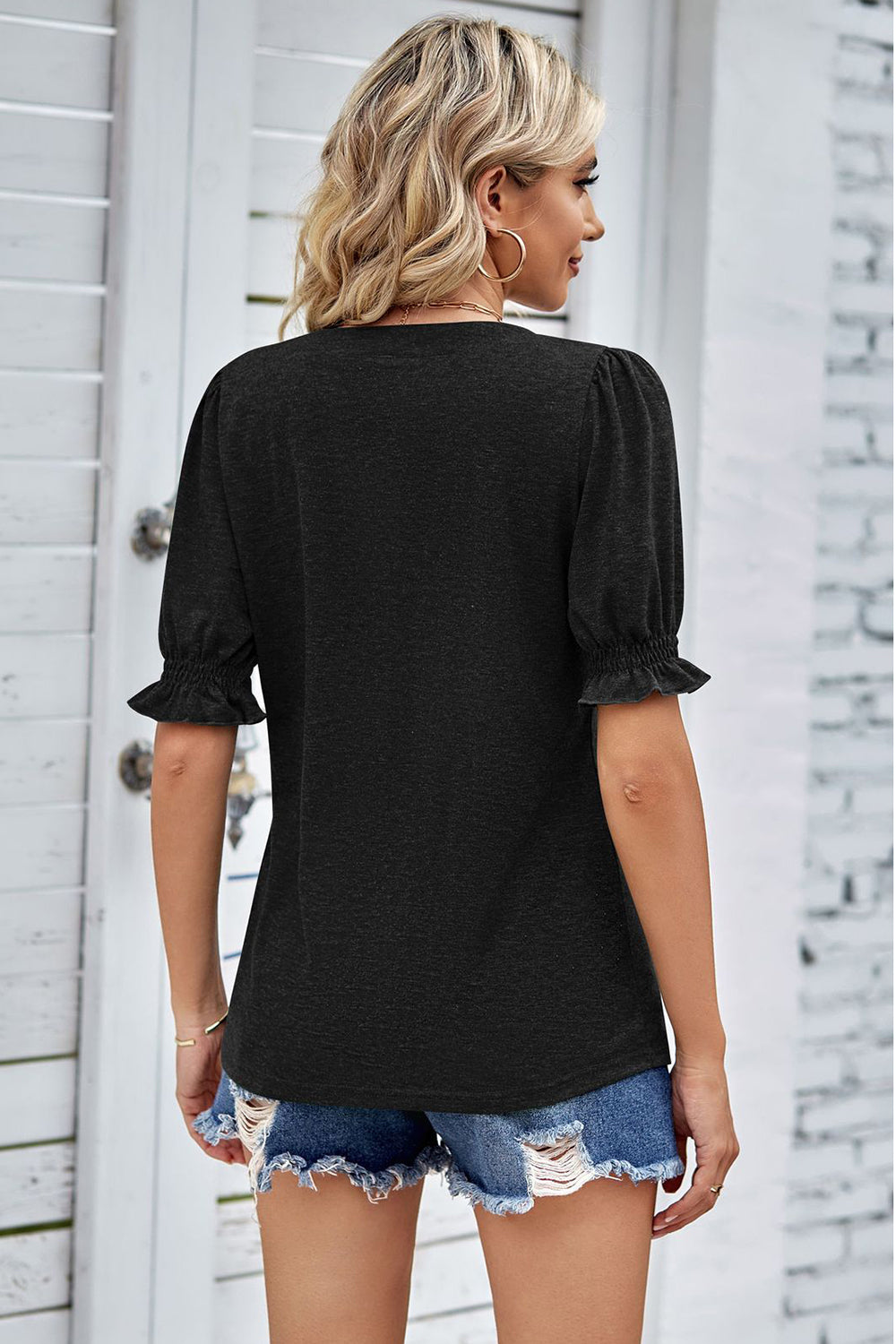 Heathered Notched Short Sleeve T-Shirt