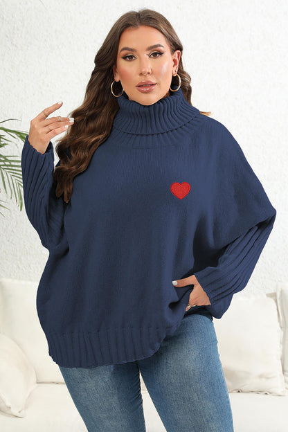 Plus Size Turtle Neck Long Sleeve Sweater Navy