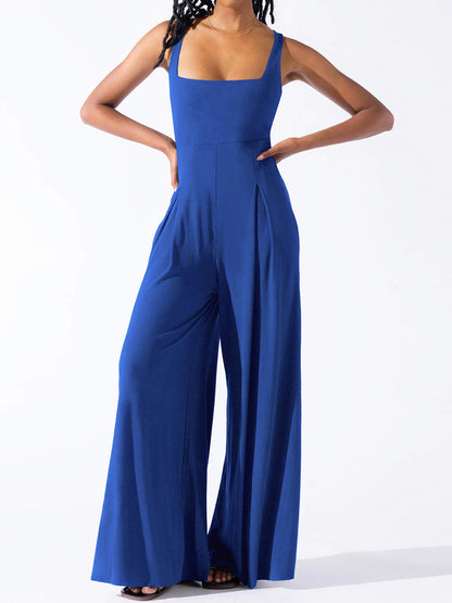 Square Neck Wide Strap Jumpsuit Royal Blue