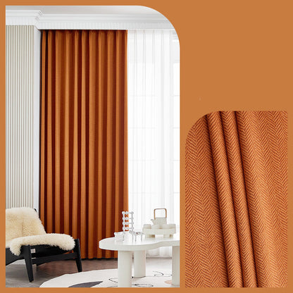 Home Fashion Herringbone Pattern Chenille Blackout Curtains – Stylish Solid Color Options Orange