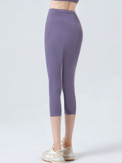 Wide Waistband Cropped Sports Leggings Lavender