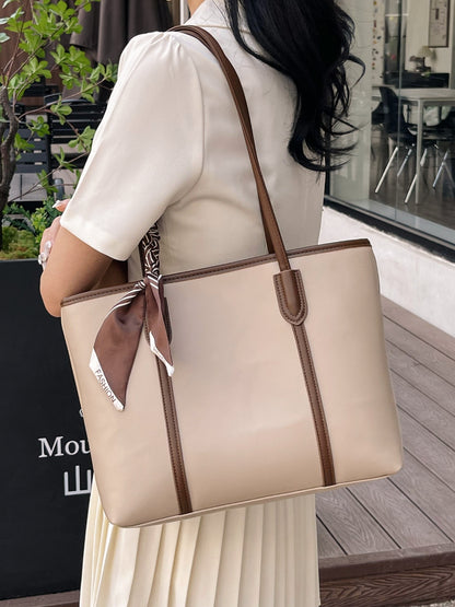 PU Leather Tote Bag Taupe One Size