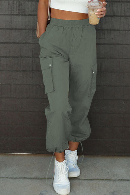 Drawstring Elastic Waist Pants with Pockets Army Green