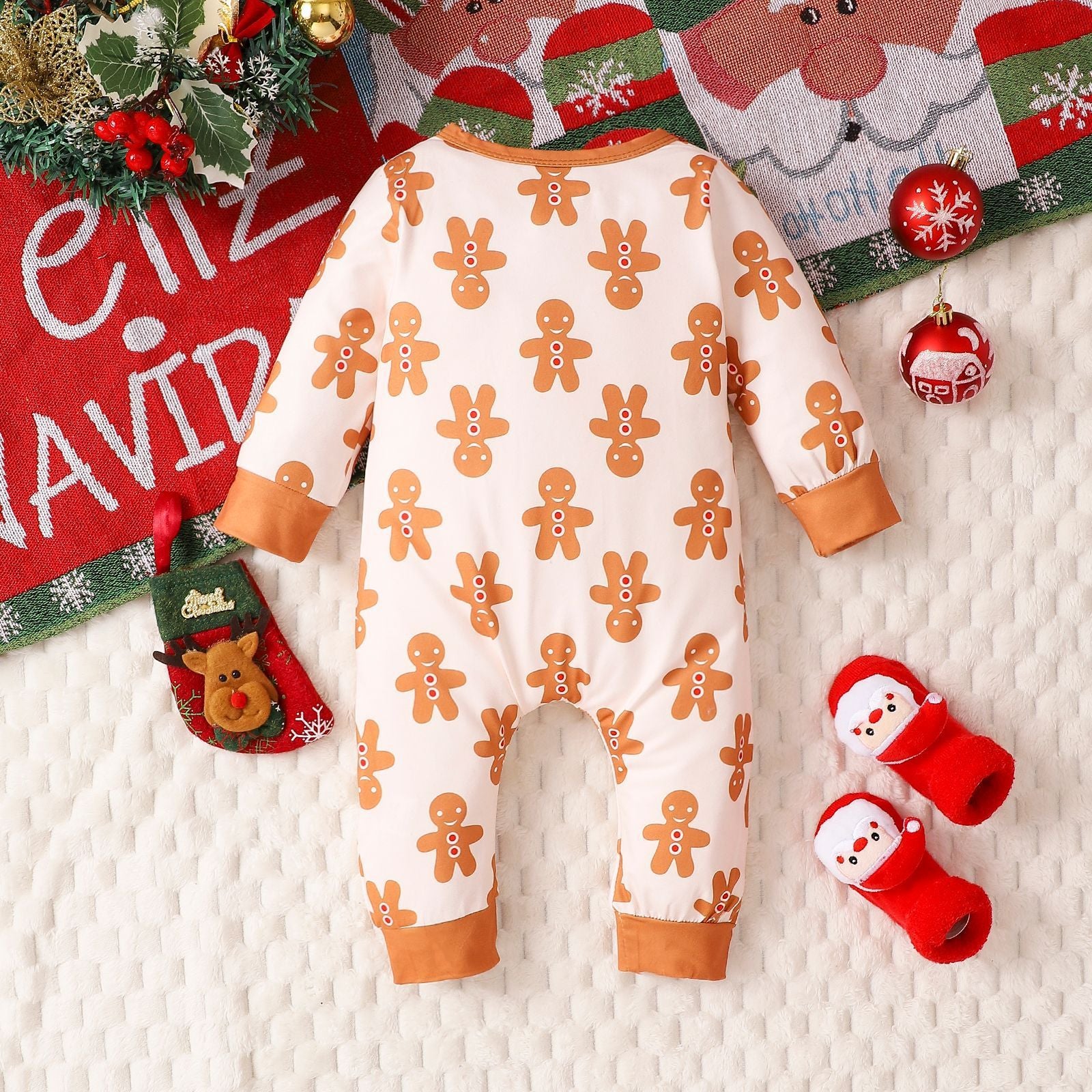 Christmas Long Sleeve One-piece Zipper Children's Suit