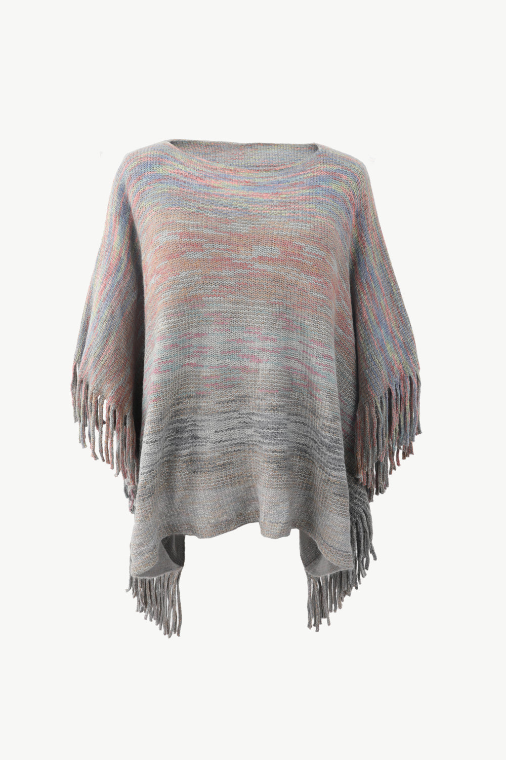 Round Neck Fringe Detail Poncho - Thandynie