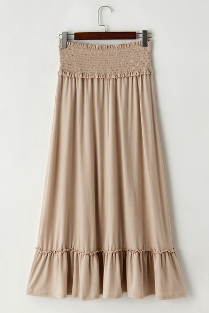 Parchment Smocked Waist Ruffled Maxi Skirt