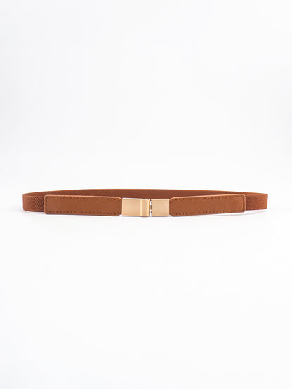 PU Elastic Skinny Belt Caramel One Size